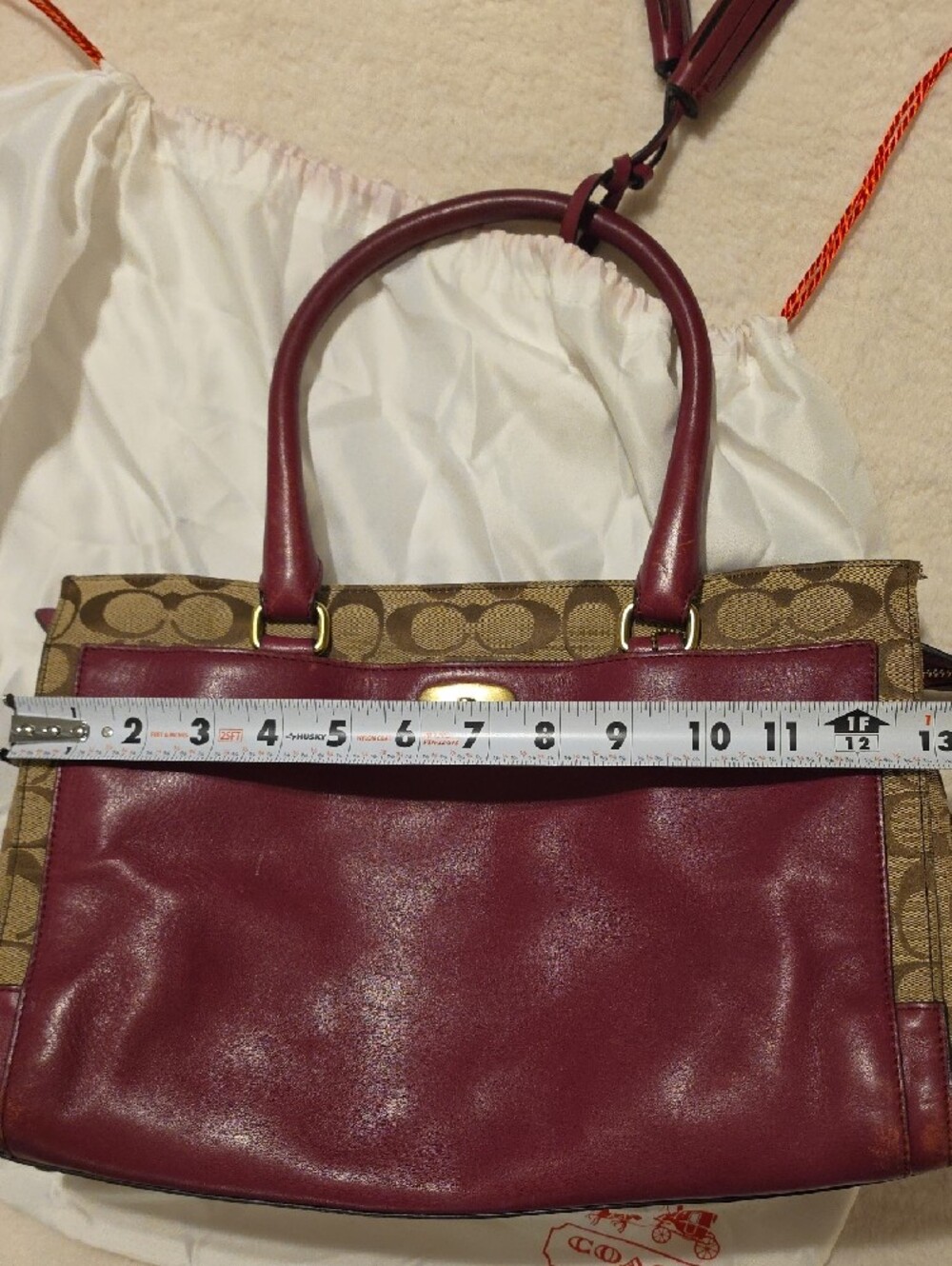 Coach Bag Legacy 25371 Signature C Tassels Burgundy - Picture 16 of 17